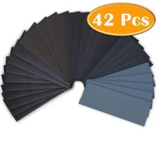 42-Pc Wet Dry Sandpaper Assortment 120-3000 Grit for Wood & Auto