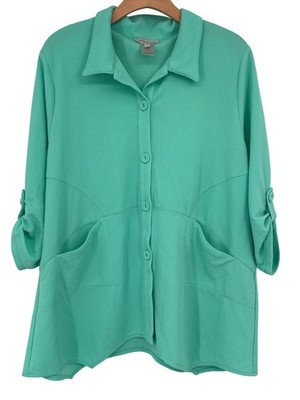 Multiples Womens Button-Down Textured top tunic  Mint Green knit Size XL