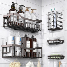 5-Pack Rustproof Stainless Steel Shower Caddy No Drill Adhesive Bathroom Organ
