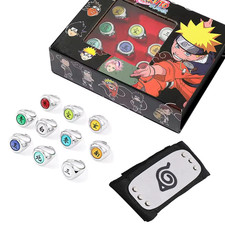 Naruto Akatsuki Ring Set Cosplay Shippuden 10 Rings  Chain  Headband in Box