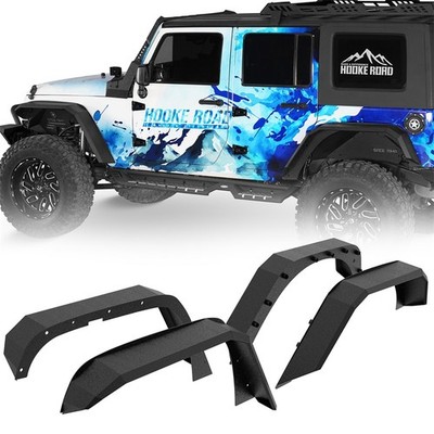 Flat Front + Rear Exterior Fender Flares Textured For Jeep Wrangler JK 2007-2018