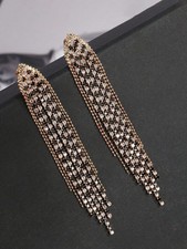 Black And White Full Crystal Tassel Ear Cuffs For Women Wedding Party