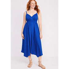NWT Old Navy Waist-Defined Waist Smocked Dress M Blue Tanzanite Cutout Back