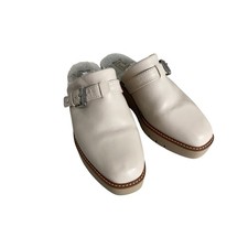 Naturalizer Cream Leather Sherpa Fur-Lined Buckle Clogs Mules Women's Size 9