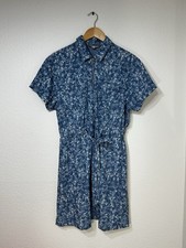 Tommy Hilfiger Size S Women’s Blue Floral Zip Front Dress Short Sleeve Tie Waist