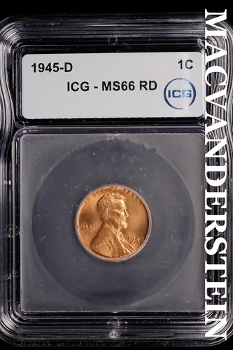 1945-D Lincoln Wheat Cent-ICG MS 66 RD Choice Gem BU No Reserve #SLL685