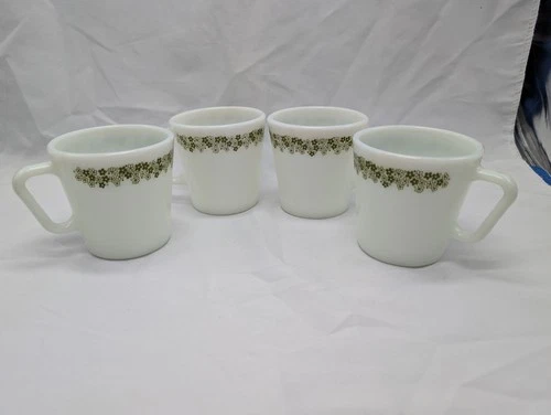 Lot Of 4 Vintage D Handled Pyrex CRAZY DAISY SPRING BLOSSOM Coffee Cup Mug 1410