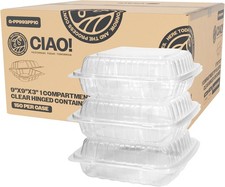 9"x9"x3" 1 Compartment PP Plastic Clear Hinged Container for Take Out