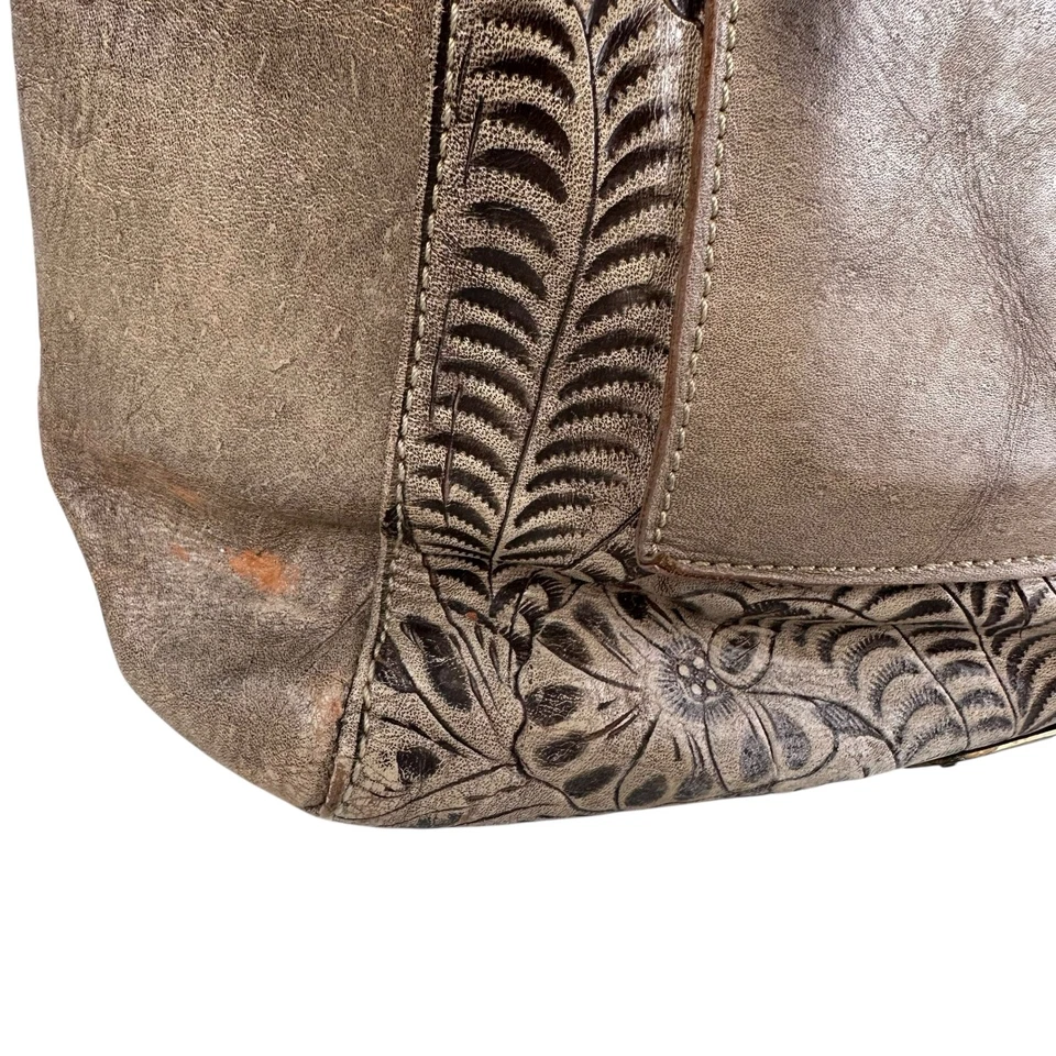 Bolso de Hombro American West Tooled Cuero Cartera Taupe Borla Western Rodeo Tote Foto 4 de 4