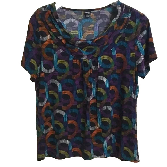 Rafaella Multicolor Chain Pattern Short Sleeve To… - image 1