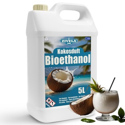 Bioéthanol 96,6 % 5 l | Alcool bio parfum noix de coco 96,6 % 5 l | Bioéthanol p
