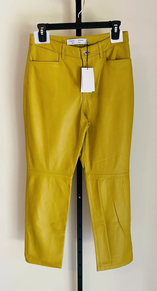 Pantalones Proenza Schouler 100 % piel de cordero de cuero en azufre, talla 0, venta al por menor de $995, nuevos con etiquetas Foto 2 de 4