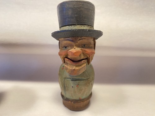 Pair Of Vintage Carved Wood Figural Bottle Stopper German Italian ANRI - Picture 5 of 7
