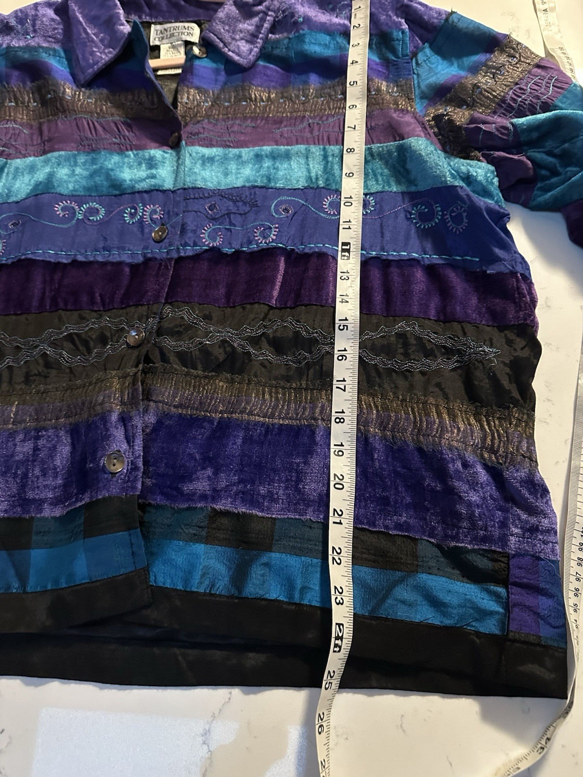 Vtg Tantrums Blazer Jacket Patchwork Blue Purple … - image 15