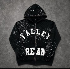 Tribal Valley Dream Rhinestone Zip Up Hoodie Y2K Streetwear Black