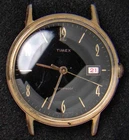 Timex GB Black Dial Date Gold-Plated Men's Hand-Wind Vintage Watch -- Running