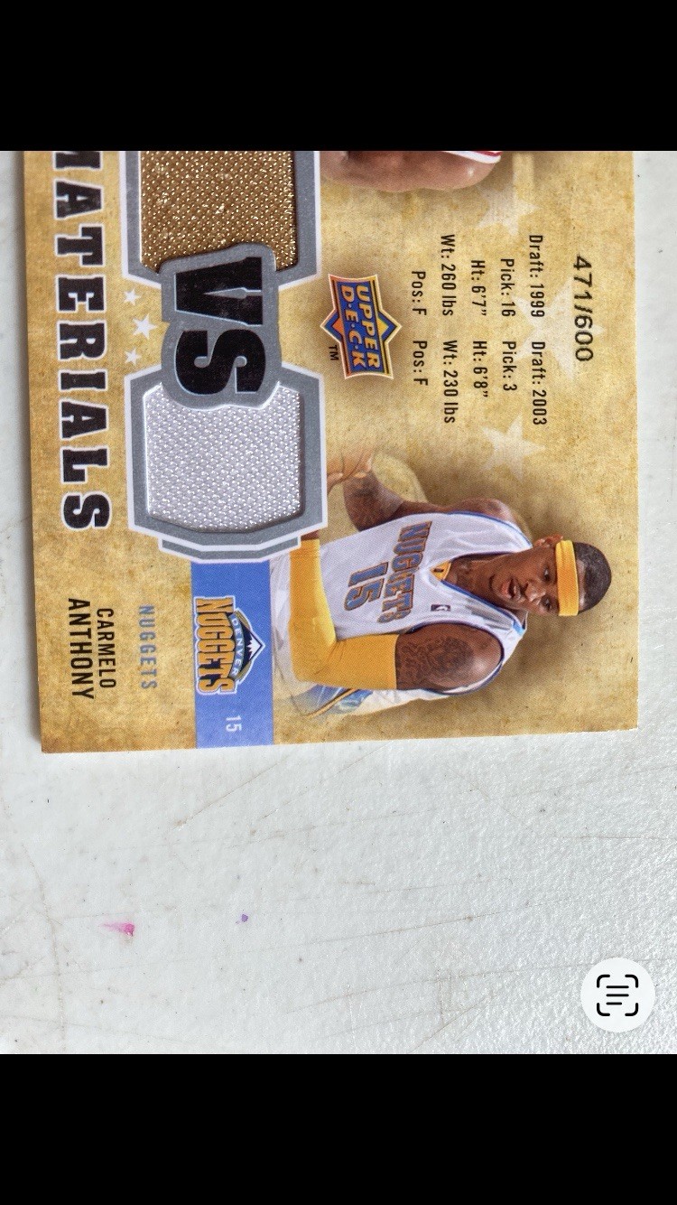 2009-10 Upper Deck Dual Game Used Carmelo Anthony and Ron Artest Jersey Card view 2