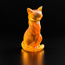 Made in USA Natural Baltic Amber Slender Sitting Cat Figurine, 8 cm Golden Cat