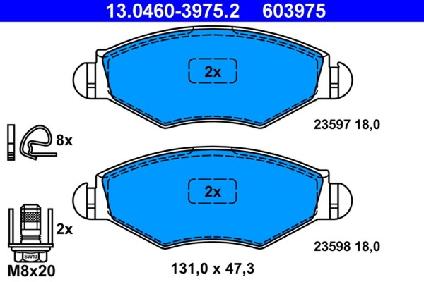 Bremsbelagsatz Scheibenbremse ATE 13.0460-3975.2 FüR 206 Peugeot 306 N3 N5 2A 7B-image
