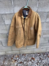 Vintage Carhartt C01 Duck Chore Coat Blanket Lined Made in USA Sz 42 Distressed