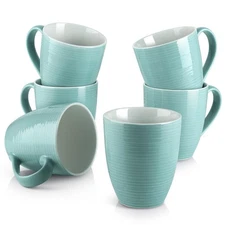 DOWAN 17oz Ceramic Coffee Mugs Set of 6, Turquoise - Ideal Mother's Day Gift