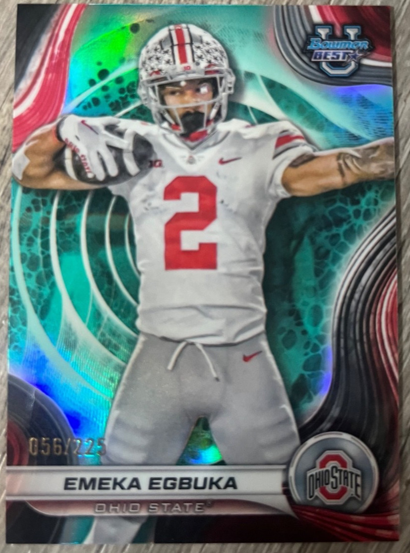 2024 Bowman Best University Emeka Egbuka /225 Aqua Refractor Buckeyes