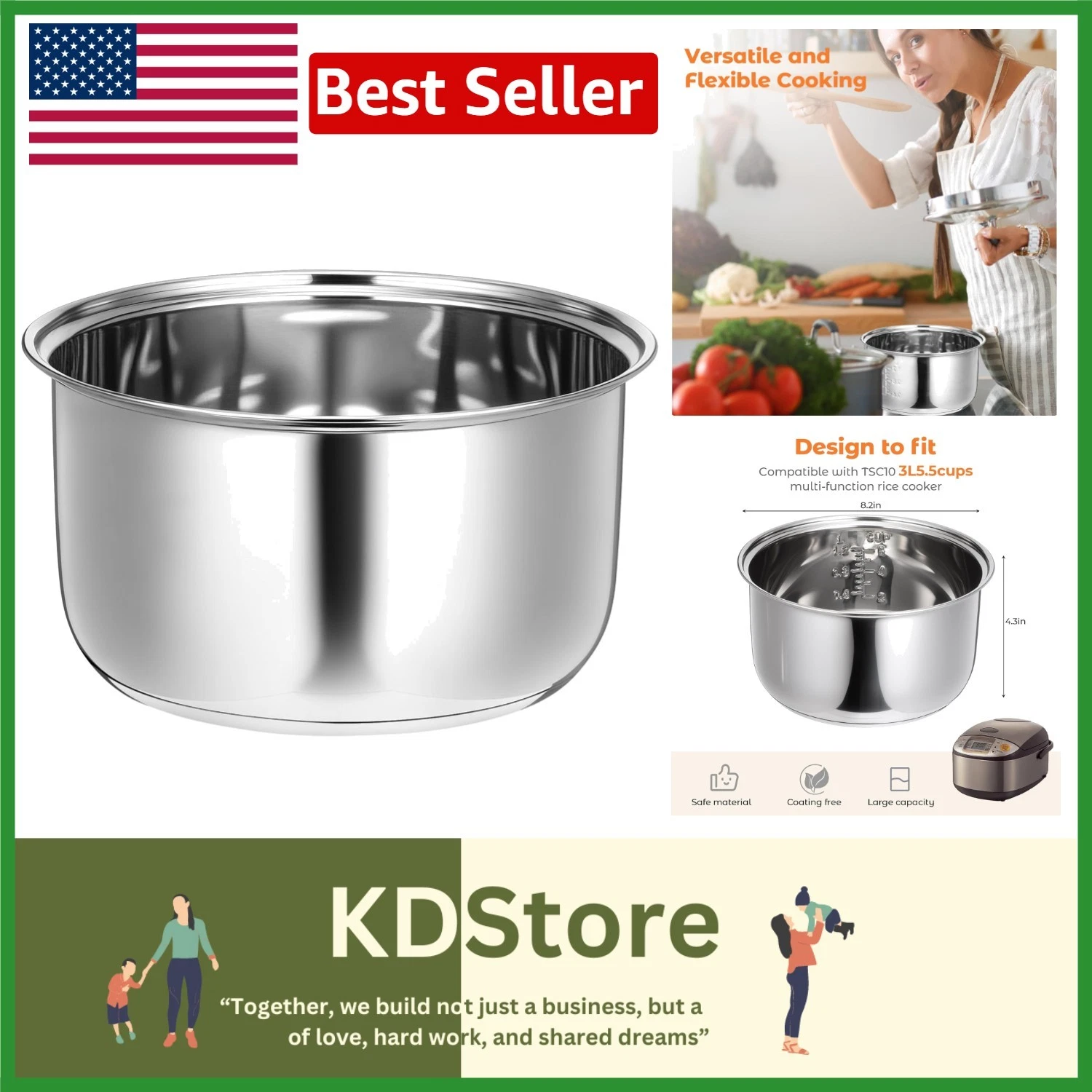 304 Stainless Steel Inner Pot for Zojirushi & Tiger Rice Cookers