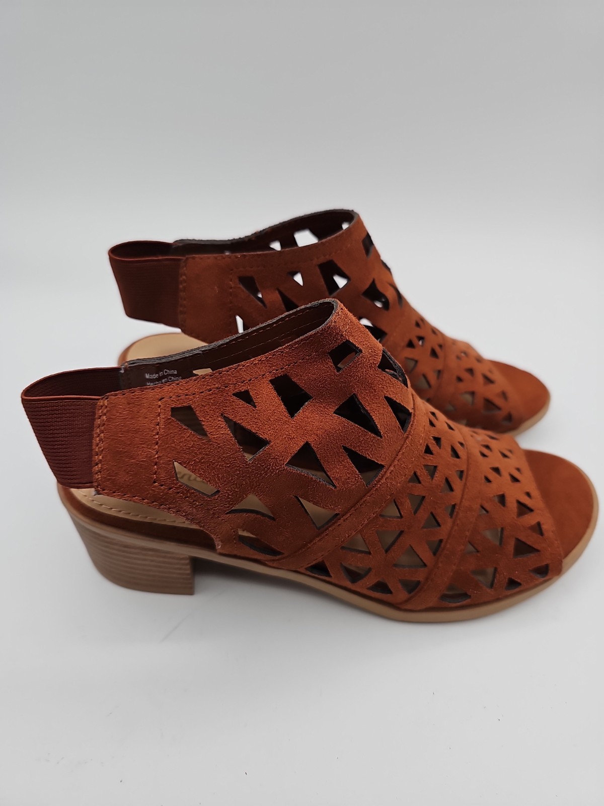 American Eagle Brown Cutout Slingback Block Heel Sandals Women's 6.5 Faux Suede image 2