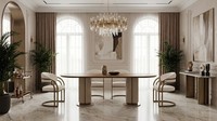Beige-Braunes Esszimmer-Set GroßEr Esstisch 4 StüHle EsszimmermöBel