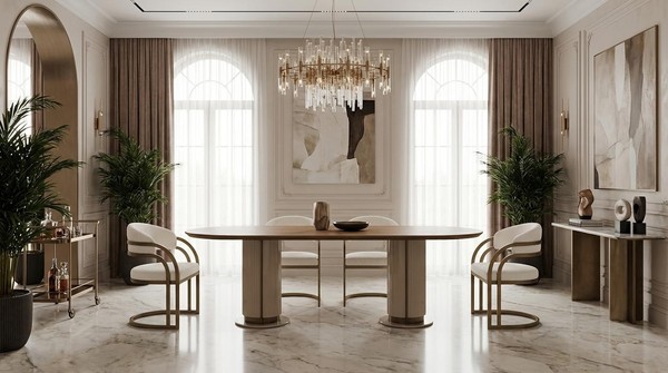 Beige-Braunes Esszimmer-Set GroßEr Esstisch 4 StüHle EsszimmermöBel-image