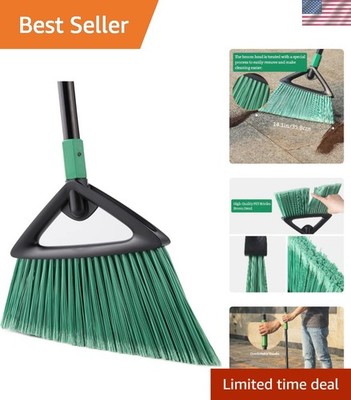 Versatile Indoor/Outdoor Angle Broom with Durable 57'' Steel Handle - Green