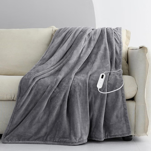CORIWELL Heated Blanket Throw, 9 Hour Timers, 9 Heat Levels, Grey | 160 x 120cm