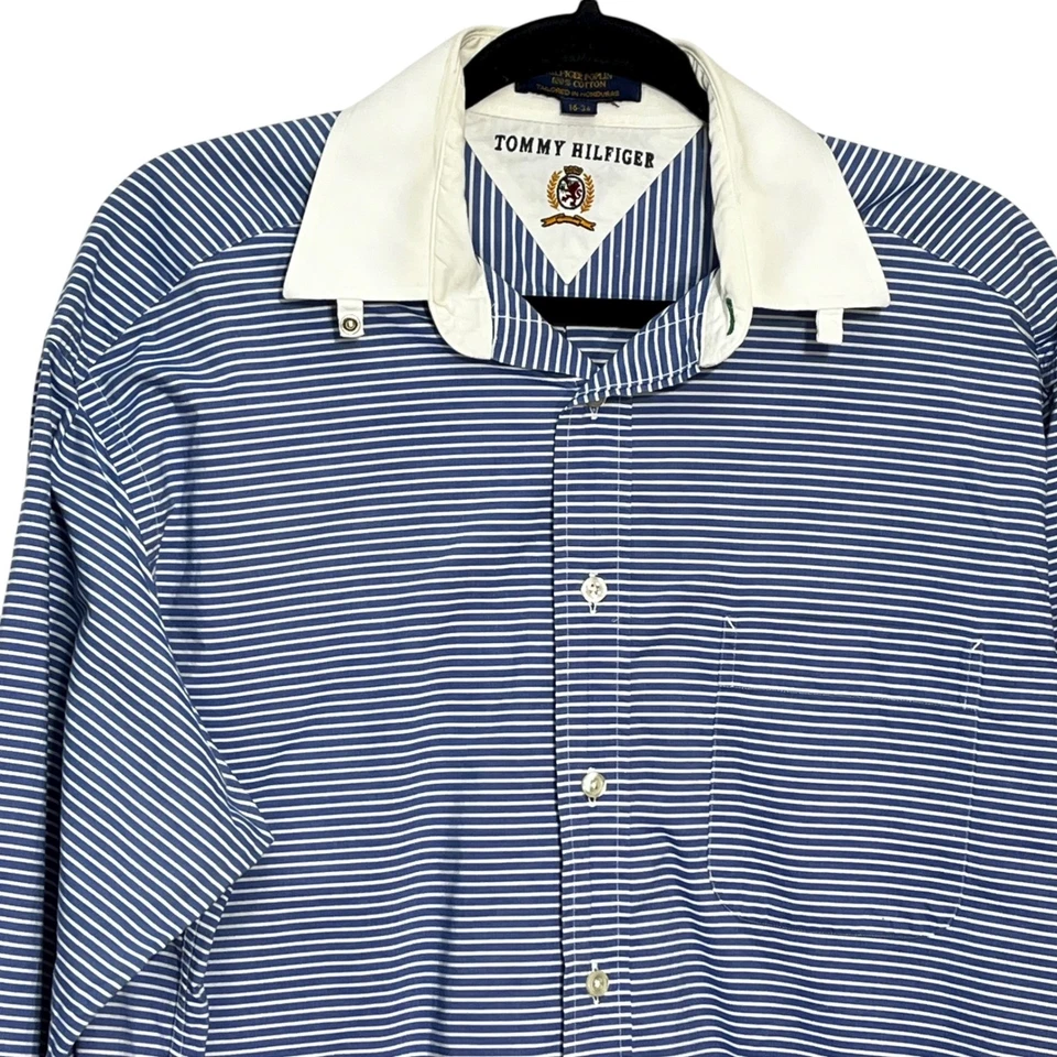 Camisa de vestir Tommy Hilfiger para hombre azul a rayas manga larga cuello talla 16-34 Foto 2 de 4