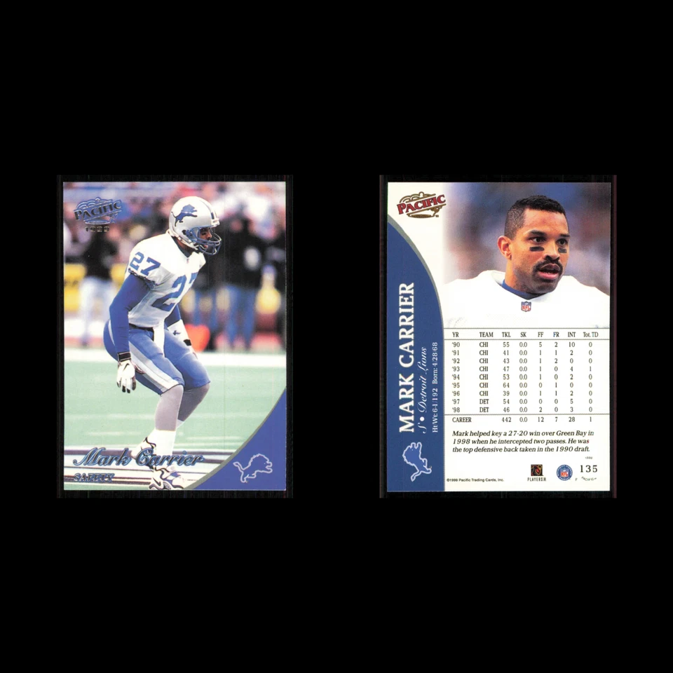 Mark Carrier #135 1999 Pacific Detroit Lions Football Card NFL NM - Image 3 of 3