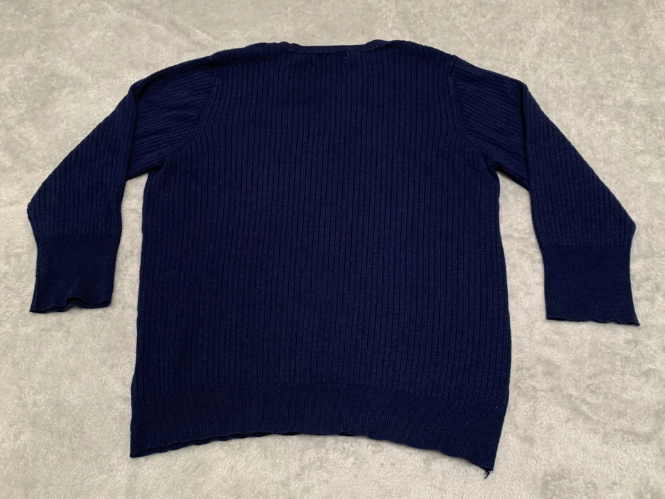 Camisa Dressbarn feminina XL azul marinho gola V manga 3/4 sustentável férias top - Imagem 2 de 4