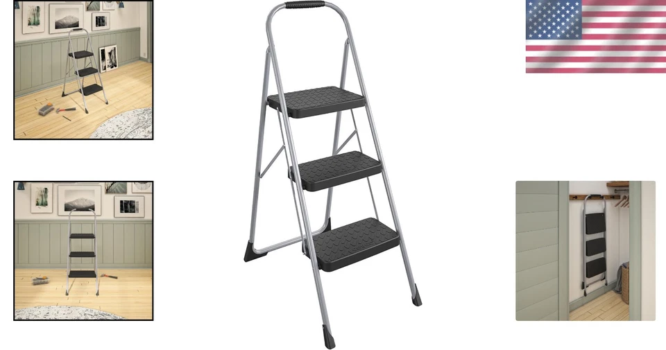 Sturdy Foldable Three-Step Stool with Comfortable Rubber Grip - 200 lb. Capacity - Image 2 of 4