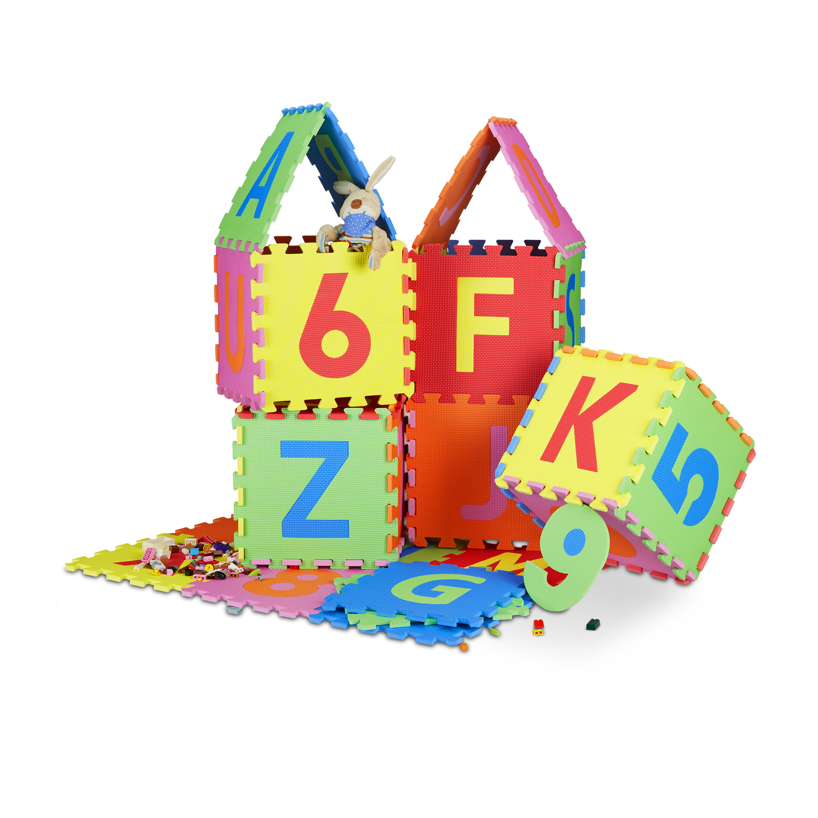 Alfombra gateo bebé 180x180 cm, Goma EVA, Alfombra puzzle, Letras y números