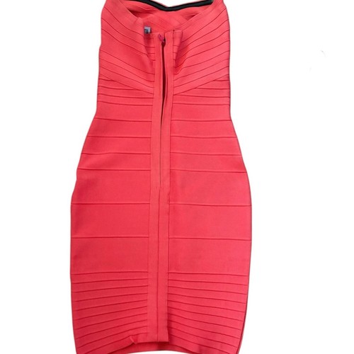 Iconico Herve Leger mini abito senza spalline corallo taglia small - Foto 5 di 12