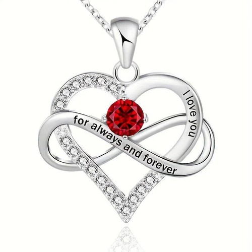 I Love You For Always & Forever Crystal Heart Rose Pendant Chain Necklace - Picture 9 of 15