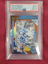 2020 XR Justin Herbert RC Luminous Endorsements Orange 13/15 PSA Mint 9 Auto 8