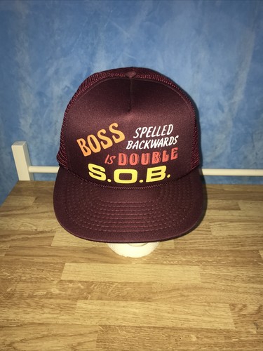 Vintage Boss Spelt Backwards Script Snapback Hat Mesh Trucker Comedy Cap Hat