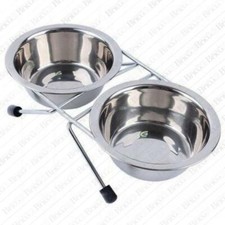 2 Ciotole rialzate in acciaio inox con supporto 160X20mm per cane gatto