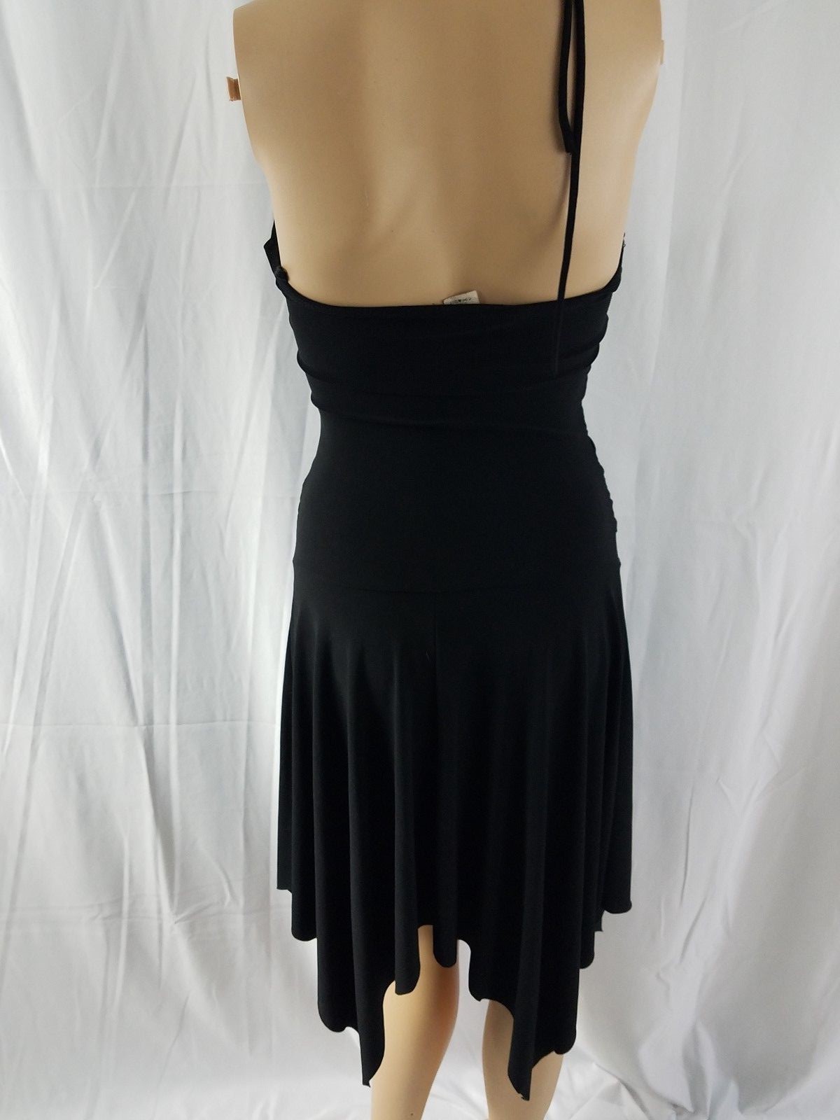 Taboo Womens Cocktail Dress SM Black Bodycon Asymmetric Studded Halter