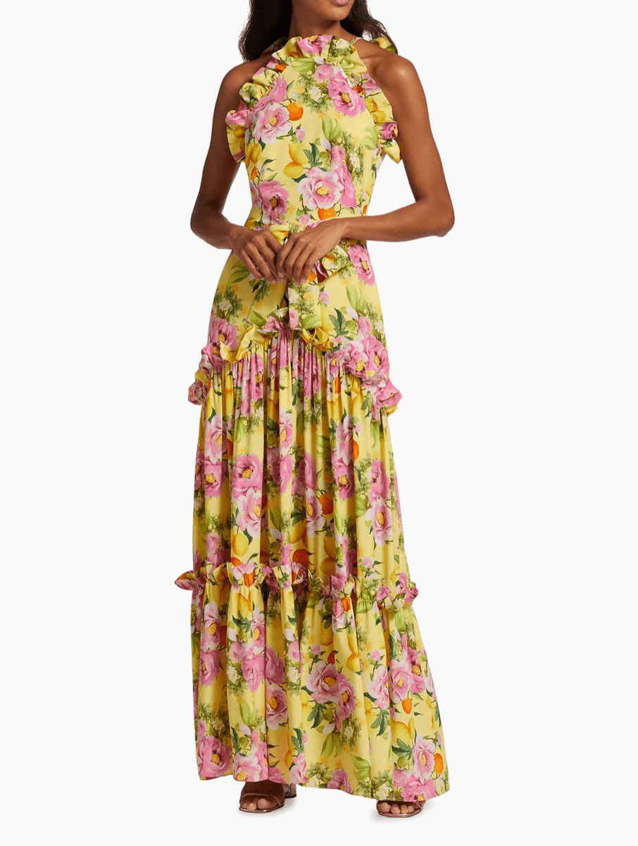 tatiana halter midi dress Borgo de Nor Tatiana Teired Silk Halter Gown