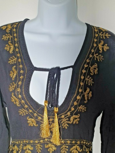 Cable & Gauge ladies sheer black & gold kaftan ethnic cover up top Size S M - Picture 3 of 9
