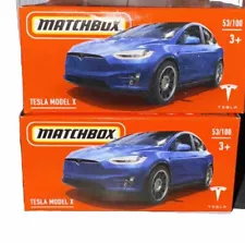Lot Of 2 Matchbox Tesla Model X Blue New In Package Die Cast 1:64 Power Grab