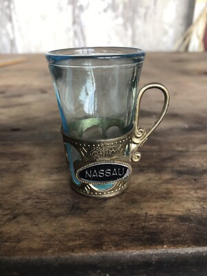 Vintage Osaka Glass Wares Light Blue Shot Glass Clear Nassau Whiskey   Japan