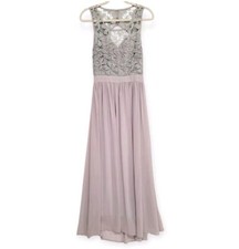 Formal Dress Bridesmaid Gown Lavender Purple Crochet Lace Chiffon Romantic Sz L