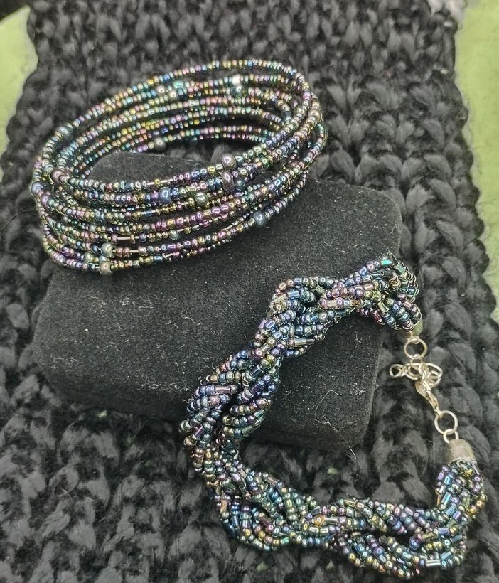 2PC Set Multi Seed Bead Memory Wire Wrap Bracelet… - image 1