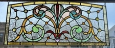 Beautiful Antique Victorian Stained Leaded Glass Transom Window Jewels 33" x 16"